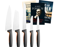 Fiskars knivsett og krimbokpakke